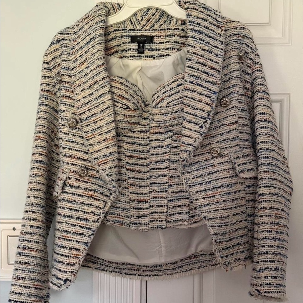 Aqua Cream and Black Blazer Set, 3 pieces.